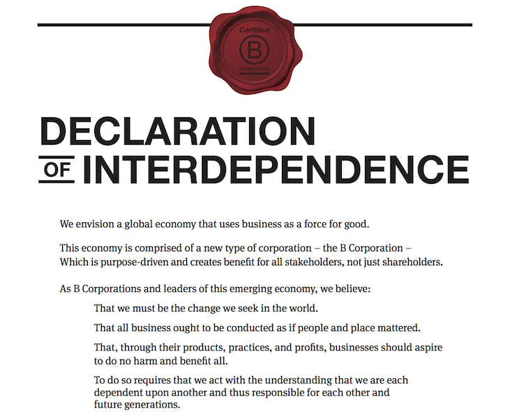 The philosophy and list of agreements that business owners make when becoming a B Corp