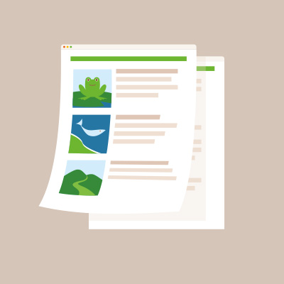 Stylised graphic of report pages showing integrated photos and data in environmental agency-ready reporting format.